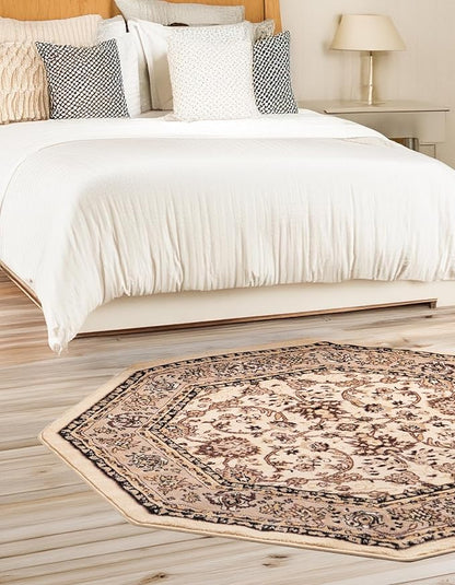 Unique Loom Sialk Hill Collection Area Rug - Washington (7' 10" Octagon Ivory/Black)