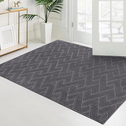 PURRUGS Easy Care Area Rug 4ft x 6ft, Non-Slip Machine Washable Entry Rug, Dog Door Mat, Stain Resistant Accent Rug for Hallway, Bedroom, Living Room and Mudroom, Grey