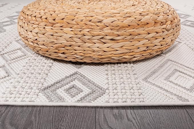 CAMILSON Micro Loop Rug 5x7 Modern Luxury Geometric Moroccan Diamond Area Rugs Soft High and Low Pile Stain Resistant Easy-Cleaning Non-Shedding for Living Room Office Indoor Carpet (5 x 7 White-Gray)