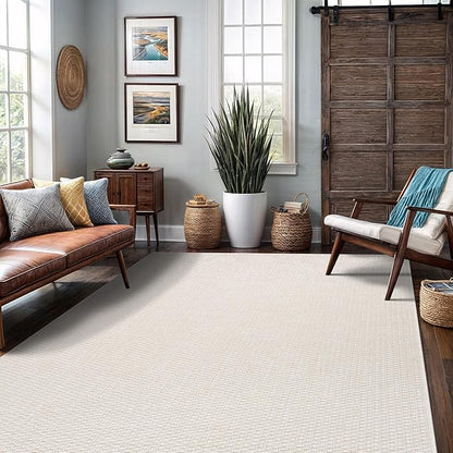 Easy Jute Rugs 4x6 White Color Living Room Indoor Outdoor Area Rug for Farmhouse Patio and Kitchen Rug High Traffic Washable Easy to Clean Solid Boho Woven Design Outside Carpet (4 x 6)