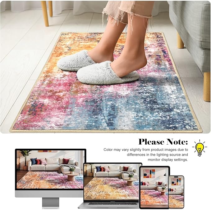 Washable Abstract Rug, 2x3 Small Modern Area Rugs with Non-Slip Rubber Backed for Kitchen, Thin but Soft Throw Carpet Bedroom Entryway Front Door Decor, Galaxy