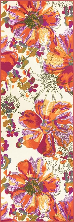 Rugshop Multi Bright Flowers Non Slip Non-Shedding Runner Rug for Hallway, Kitchen and Entryway, 2'7" x 6'
