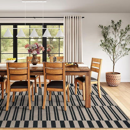 Lahome Striped Easy Jute Rug, 5x7 Outdoor Patio Rug Neutral Dining Room Rug Indoor Outdoor Carpet, Farmhouse Washable Non Slip Black Carpet for Backyard Living Room Office Deck