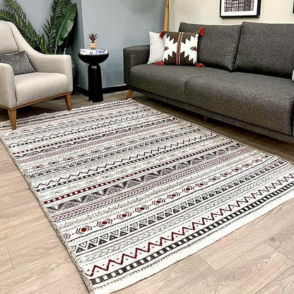 Alfa Rich 3x5 Red Burgundy White Gray Washable Area Rugs for Living Room Bedroom Kitchen Runner