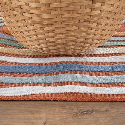CAMILSON Indoor Outdoor Rug, Orange 5x7 Geometric Arch Striped Area Rugs for Patio and Home Areas, Easy-Cleaning Non-Shedding Living Room, Garden and Deck Washable Outside Carpet (5 x 7)