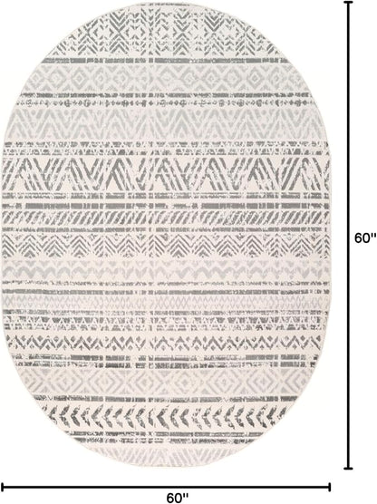 Rugshop Geometric Boho Oval Rug – Gray Tribal Pattern, Perfect for Dining Room, Living Room, 5' x 7' Oval