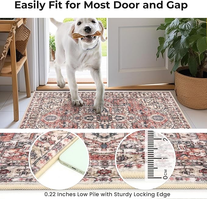 KOZYFLY Runners for Hallways 3x12 Ft Extra Long Washable Faux Wool Thin Hallway Rug Boho Runner Carpet Printed Entryway Rug for Bedroom Stairs Kitchen Living Room Hall, Terracotta/Beige