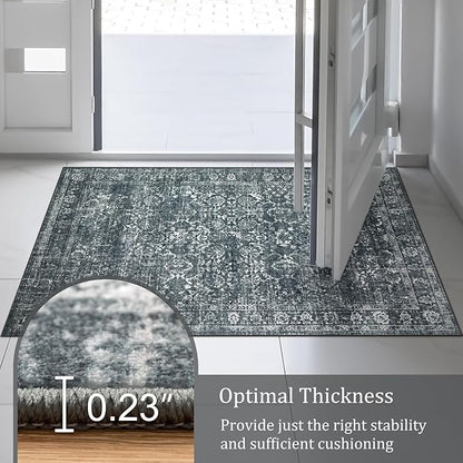 Morebes Washable Area Rugs 9x12 Living Room, Soft Black Rugs for Bedroom, Non Slip Distressed Boho Dining Room Floor Carpet for Indoor Home Office