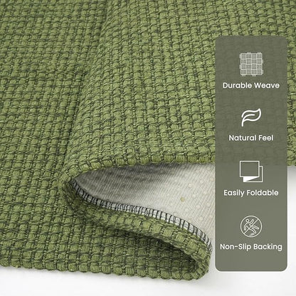 Braided Runner Rug 2x10 Ft Washable Runners for Hallways Non Slip Rubber Backed Kitchen Runners Cotton Long Entryway Runner Indoor, Woven Carpet for Hall Kitchen Entryway, Green