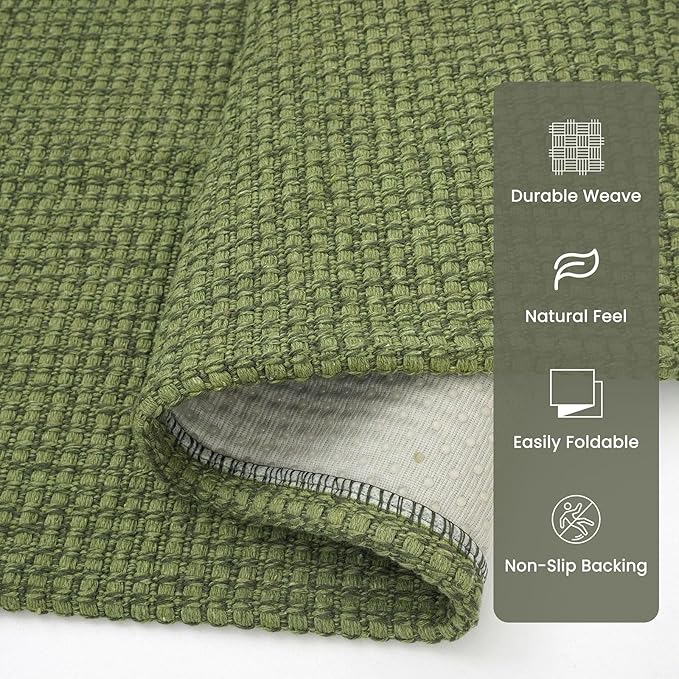 Braided Runner Rug 3x10 Ft Washable Runners for Hallways Non Slip Rubber Backed Kitchen Runners Cotton Long Entryway Runner Indoor, Woven Carpet for Hall Kitchen Entryway, Green
