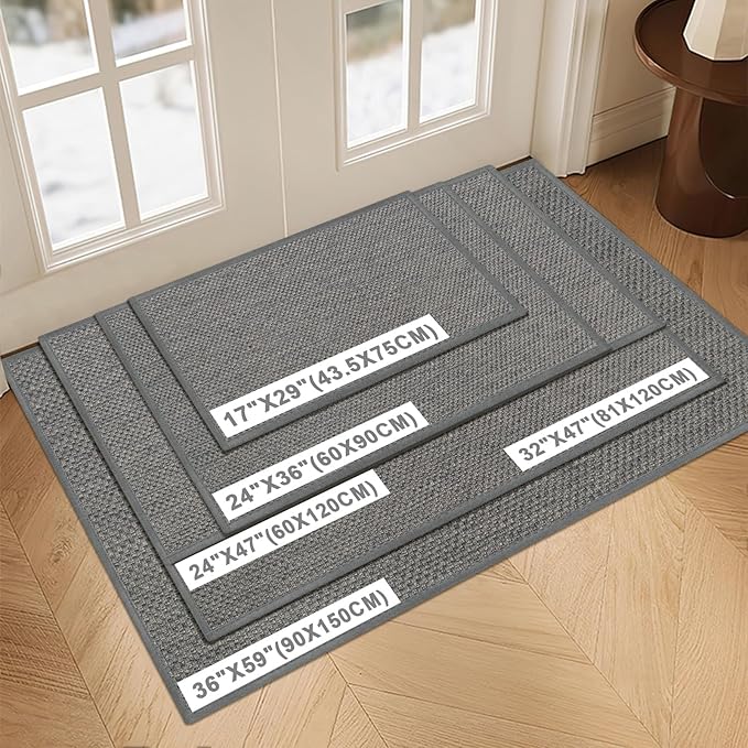 LEKEEPGO Door Mat 36"x59", Non Slip Door Mat Indoor Entrance, Rubber Backing Front Indoor Door mats Washable Absorbent Low-Profile Entryway Entry Resist Dirt Inside Door Mats, Light Grey