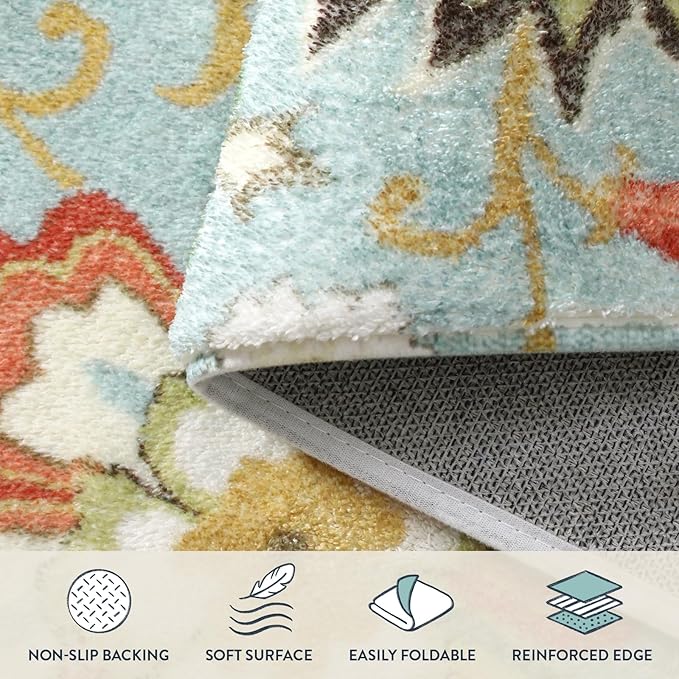 Lahome Collection Modern Floral Round Rug - 4' Diameter Non-Slip Distressed Area Rug Small Accent Throw Rugs Floor Carpet for Door Mat Entryway Bedrooms Laundry Room Decor (4 ft, Paisley)