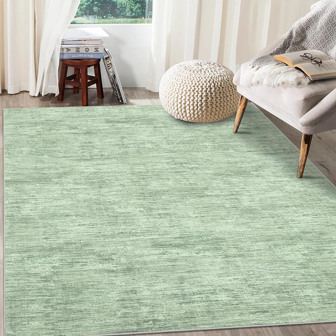 RUGSREAL Bedroom Rug 3x5 Washable Rug for Living Room Small Entryway Carpet with Rubber Backing Stain Resistant Dining Room Throw Mat Modern Solid Color Area Rug for Bedside Kitchen, Green