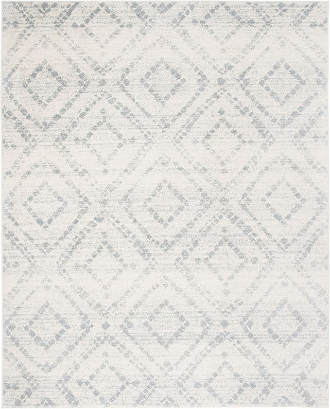 SAFAVIEH Adirondack Collection Area Rug - 9' x 12', Ivory & Light Blue, Modern Diamond Distressed Design, Non-Shedding & Easy Care, Ideal for High Traffic Areas in Living Room, Bedroom (ADR131T)