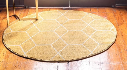 Unique Loom Trellis Frieze Collection Area Rug - Geometric (4' 1" Round Yellow/Ivory)