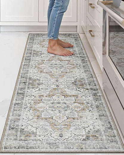 LUMI Washable Kitchen Rug 2x6 for Floor, Non Slip Runner Rugs with Rubber Backing, Low Pile Comfort Area Carpet for Standing, Living Room, Entryway, Laundry, Hallways