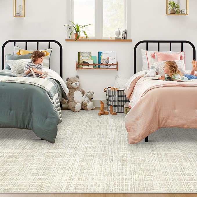 6x9 Area Rugs for Living Room, Washable Large Area Rug Neutral Modern Abstract Bedroom Rug Soft Non Slip Low Pile Stain Resistant Indoor Carpet for Nursery Kids Dining Room Office(Beige, 6'x9')
