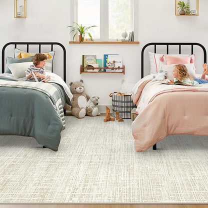 6x9 Area Rugs for Living Room, Washable Large Area Rug Neutral Modern Abstract Bedroom Rug Soft Non Slip Low Pile Stain Resistant Indoor Carpet for Nursery Kids Dining Room Office(Beige, 6'x9')