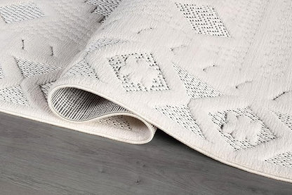 Modern Micro Loop Indoor Area Rugs for Living Room Bedroom Kitchen Geometric Trellis White 8x10 Luxury Durable Low and High Pile Non-Shedding Stain Resistant Soft Area Carpet 8 x 10