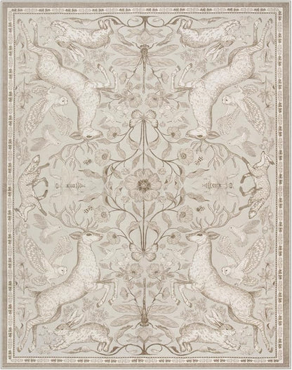 Lahome Boho Animal Washable Rugs for Living Room 8x10, Beige Soft Rugs for Bedroom, Botanical Large Boho Non Slip Dining Room Carpet for Under Table Office Kids Playroom (8x10ft,Beige)