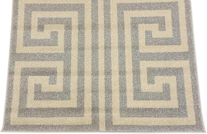 Unique Loom Athens Collection Classic Geometric Modern Border Design Area Rug (3' 3 x 5' 3 Rectangular, Gray/ Beige)