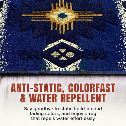 YHSF South West Native American Area Rug C318 - Easy Clean, Thick, Soft, Durable Native Tribal American Indian Inspired Rug for Bedroom/Living Room and More - Navy Blue, 3 ft 10 in x 5 ft 2 in