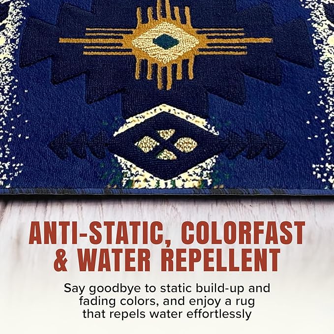 YHSF South West Native American Area Rug C318 (Navy Blue, 8 Feet x 10 Feet)