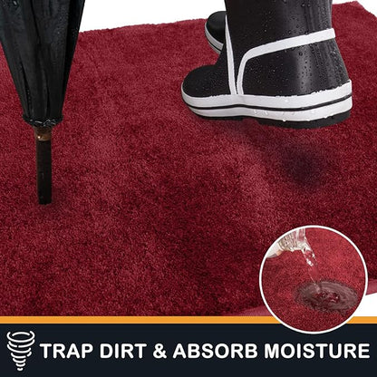 PURRUGS Dirt Trapping Door Mat 24" x 35.5", Non-Slip Machine Washable Entry Rug, Shoe Scraper, Dog Doormat, Super Absorbent Welcome Mat for Front & Back Door, Muddy Shoes & Paws, Burgundy Red