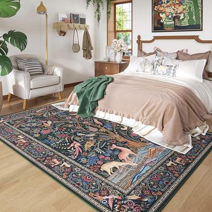Rugcomf Area Rugs 5x7 Vibrant Tree of Life-Patterned Vintage Washable Area Rug Non Slip Low Pile Large Rugs for Living Room Bedroom Farmhouse Dining Room Kids Playroom, Green