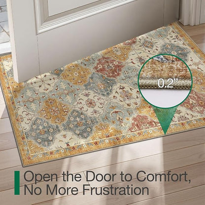 LUMI Indoor Door Mat 17x30, Washable Low Pile Entry Rug with Non-Slip Rubber Backing, Durable Welcome Mat for Entryway, Hallway, Patio, or Porch