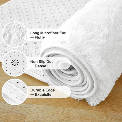 Andency White Soft Area Rugs for Living Room Bedroom, 4x6 Fluffy Shaggy Bedside Rug, Non-Slip Large Shag Fuzzy Plush Carpets for Bedroom Kids Dorm Nursery Home Decor Aesthetic