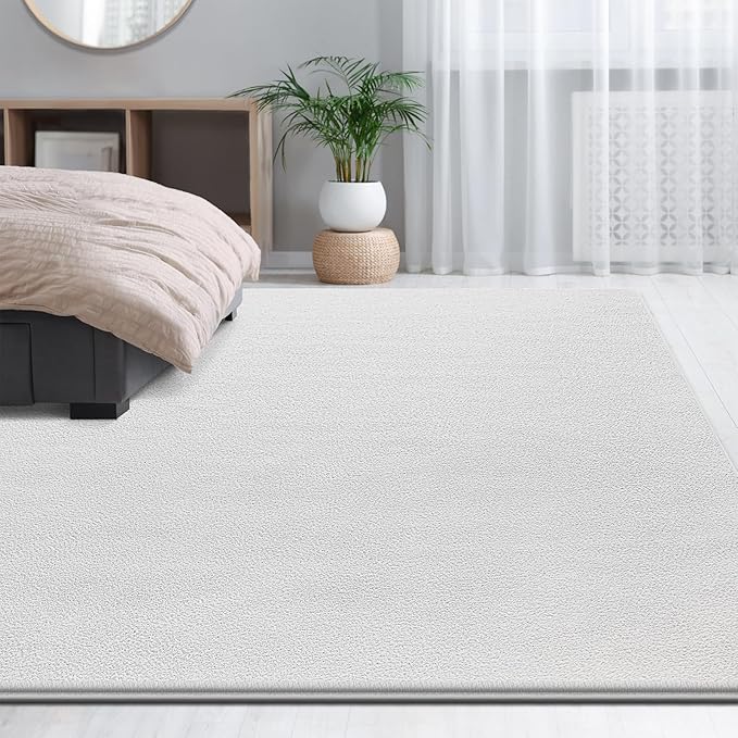 Large Area Rugs for Living Room Bedroom, 6x9 Feet White Rug, Minimalist Modern Shag Rug, Soft Thick Comfy Memory Foam Indoor Carpet, Non-Slip Washable Rug for Boys Girls Dorm Nursery Room Home Decor