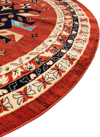 Unique Loom Taftan Collection Border Geometric Tribal Inspired Design Area Rug (8' 0 x 8' 0 Round, Terracotta/ Ivory)