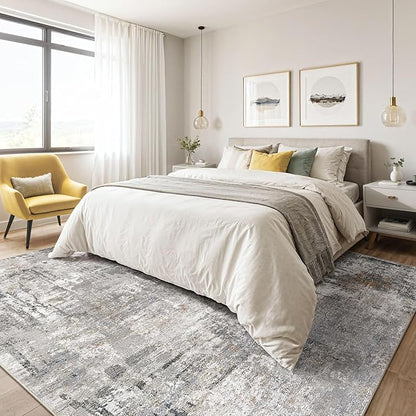 7x10 Area Rug Living Room: Washable Large Abstract Soft Stain Resistant Indoor Floor Rugs Non Slip Accent Carpet for Bedroom Nursery Playroom Office Dining Room Dorm Home House- Gray Rust