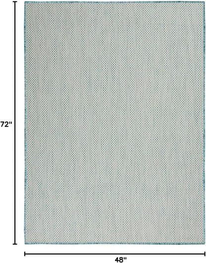Nourison Home Courtyard Ivory Aqua 4' x 6' Area Rug - Easy Clean, Non Shedding, Bed Room, Living Room, Dining Room, Kitchen (4' x 6')