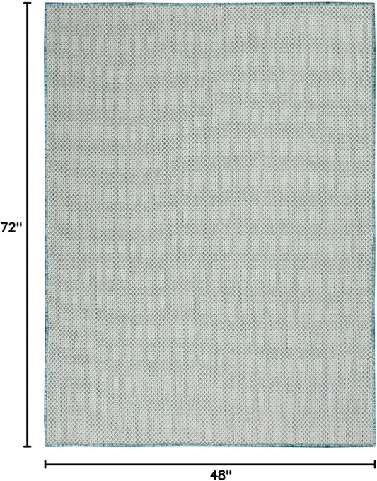 Nourison Home Courtyard Ivory Aqua 4' x 6' Area Rug - Easy Clean, Non Shedding, Bed Room, Living Room, Dining Room, Kitchen (4' x 6')