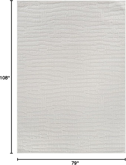 Modern Micro Loop Indoor Area Rugs for Living Room Bedroom Kitchen Geometric Pebble White 6x9 Luxury Durable Low and High Pile Non-Shedding Stain Resistant Soft Area Carpet 6 x 9