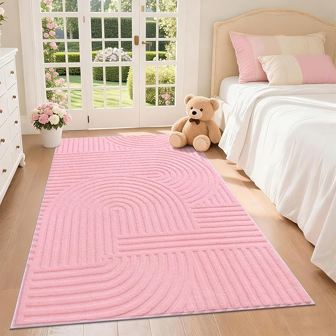 Pauwer 3x5 Washable Area Rugs for Living Room Modern Pink Solid Color Soft Fluffy Rugs for Bedroom Non Slip Boho Accent Indoor Mat Floor Carpet Cover for Kids Room Dining Room Kitchen Office, Pink