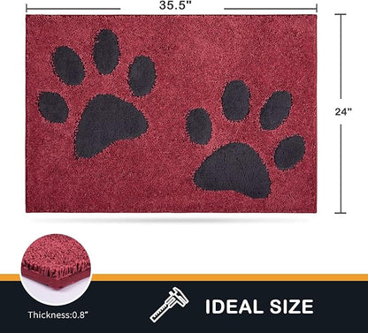 PURRUGS Dirt Trapping Door Mat 24" x 35.5", Non-Skid/Slip Machine Washable Microfiber Entryway Rug, Dog Doormat, Super Absorbent Welcome Mat for Muddy Wet Shoes and Paws, Burgundy Red