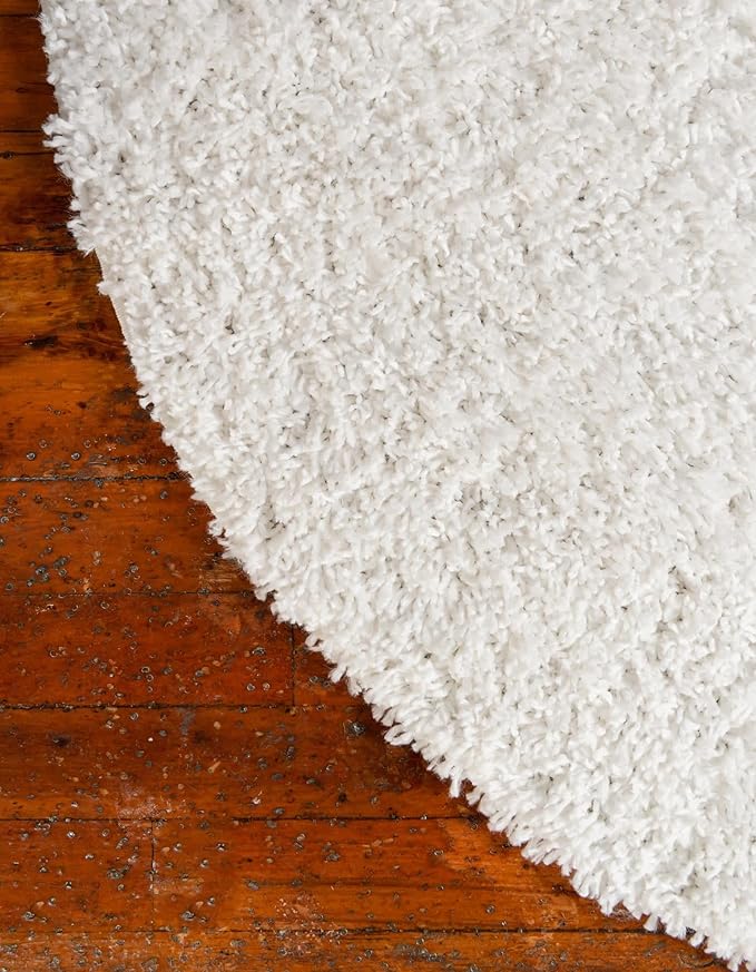 Unique Loom Davos Shag Collection Area Rug - Solid (5' 3" x 8' Oval, White/ Ivory)