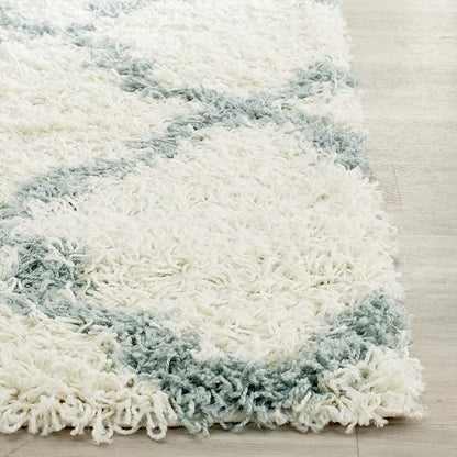 SAFAVIEH Dallas Shag Collection Runner Rug - 2'3" x 14', Ivory & Light Blue, Trellis Design, Non-Shedding & Easy Care, 1.5-inch Thick Ideal for High Traffic Areas in Living Room, Bedroom (SGD257J)