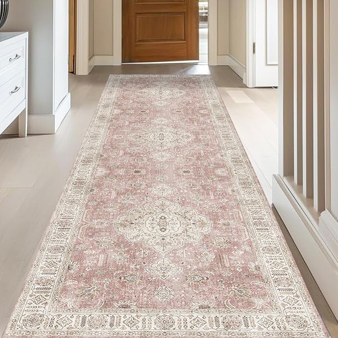 Washable Hallway Runner Rugs 2x8 Non-Slip Runner Rugs for Hallways Entrance Bedroom Runners Pink