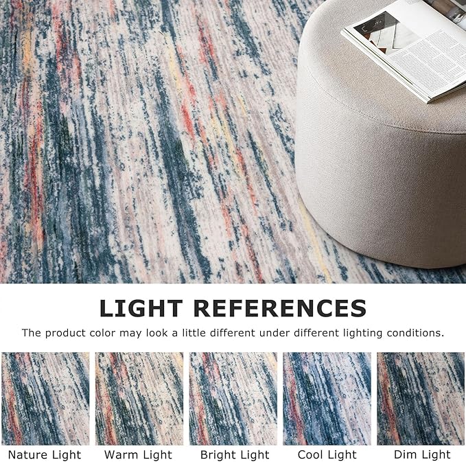 3x5 Modern Abstract Area Rug for Entryway, Teal Blue Peach Gray Multi Super Soft Washable Rug with Non-Slip, Low-Pile Door Mat Indoor for Living Room Bedroom, Living Carpet with Non-Shedding