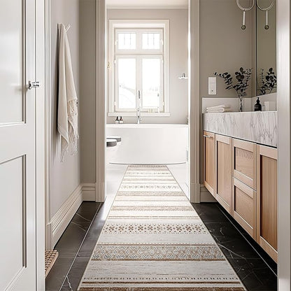 BESTSWEETIE 2x10 Area Rugs for Living Room Washable Moroccan Farmhouse Neutral Geometric Low Pile Non-Slip Soft Print Pattern Rug for Bedroom Kitchen Dining Room Entryway Cream/Brown/Pink