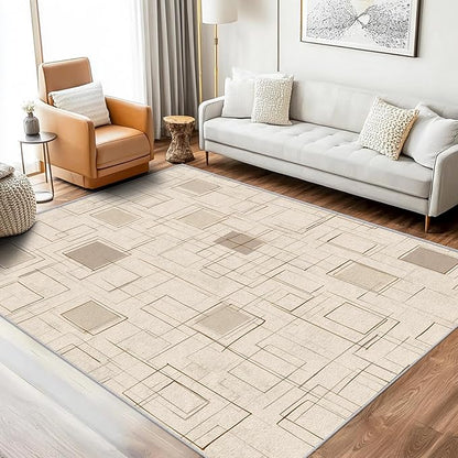 Geometric Rug, Washable 5x8 Rug for Living Room, Modern Abstract Patterned Indoor Carpet, Geometric Decor for Home, Bedroom, Soft Non Slip Thin Design FER59