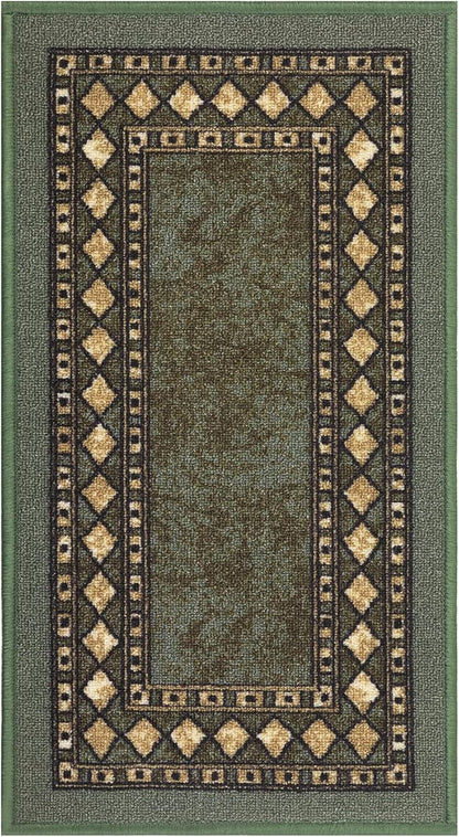 Antep Rugs Alfombras Modern Bordered 2x4 Non-Skid (Non-Slip) Low Profile Pile Rubber Backing Kitchen Area Rugs (Green, 2'3" x 4')