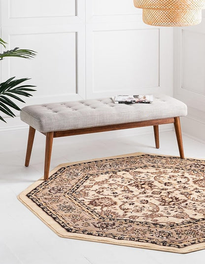 Unique Loom Sialk Hill Collection Area Rug - Washington (7' 10" Octagon Ivory/Black)