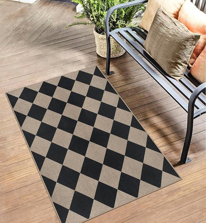 Easy Jute Checkered Entryway Rug, 2.6x4 Black Modern Indoor Outdoor Doormat, Washable Non-Slip Neutral Kitchen Rug Farmhouse Diamond Throw Rugs for Entrance Bedroom Bathroom