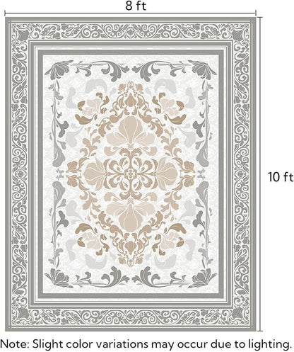 SOULFUL Medium Pile 8x10 Rugs for Living Room - Soft Foot Feel Large Area Rug - Light Taupe Boho Floral - Washable Non-Slip - Perfect for Bedroom Kids Room Under Dining Table Office