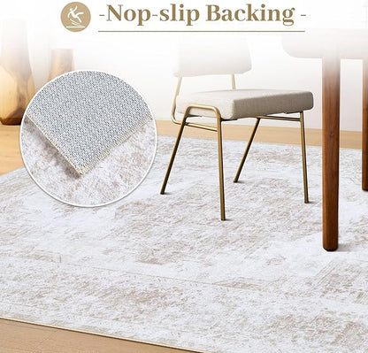 Bedroom Rug 3x5 Vintage Rugs, Machine Washable Small Area Rug Retro Medallion Distressed Rugs Non-Slip Soft Low Pile Throw Rug for Entryway Bedroom Bathroom Hallway Kitchen(Beige,3'x5')